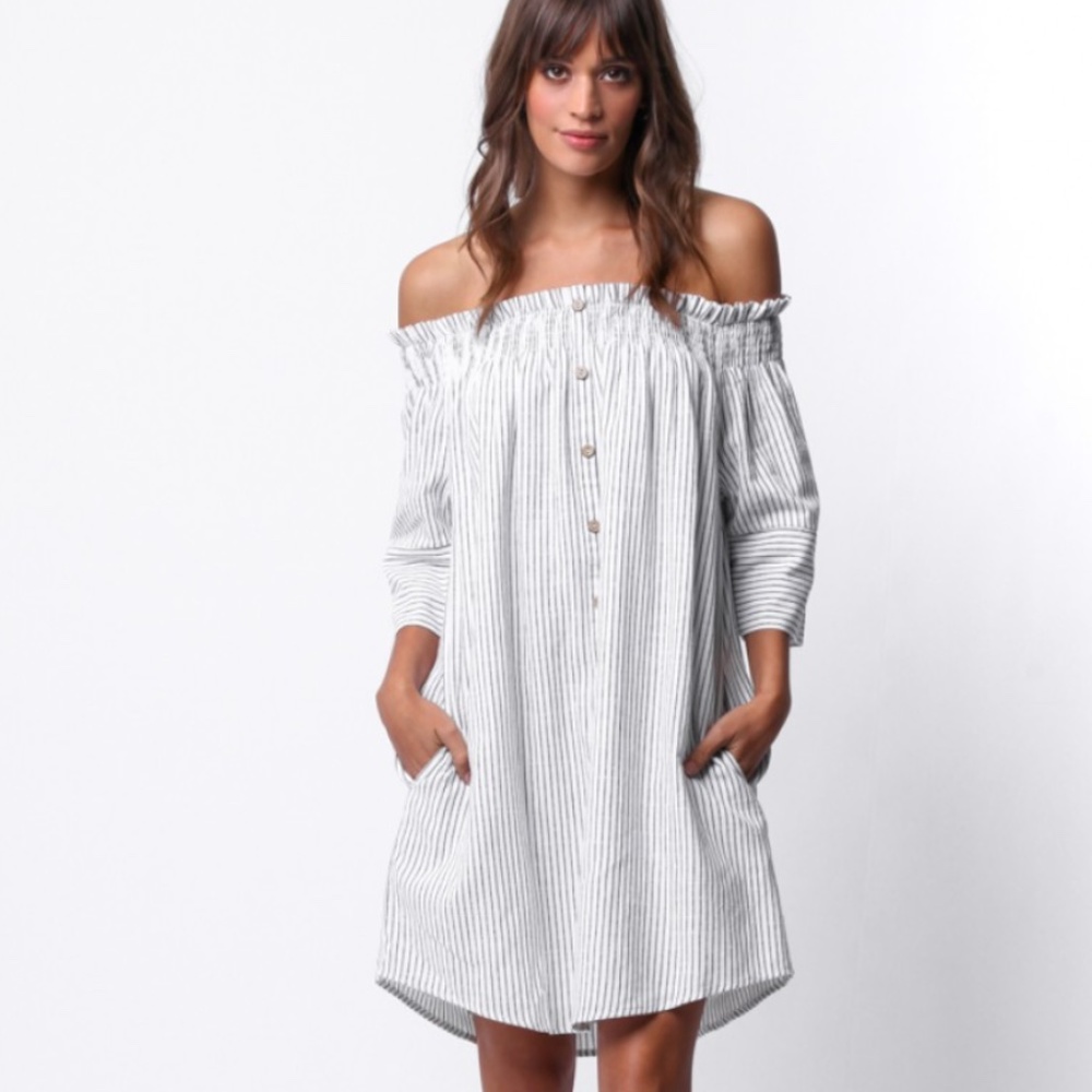 Off Shoulder Striped Dress Shirt